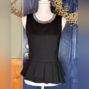 White House Black Market Black Top with Embellished Neckline NWT size 4